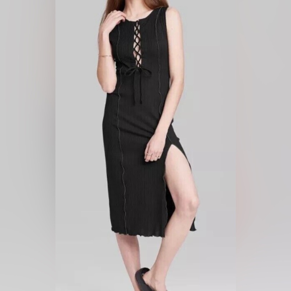 Wild Fable Front Tie Midi Dress in Black NWT